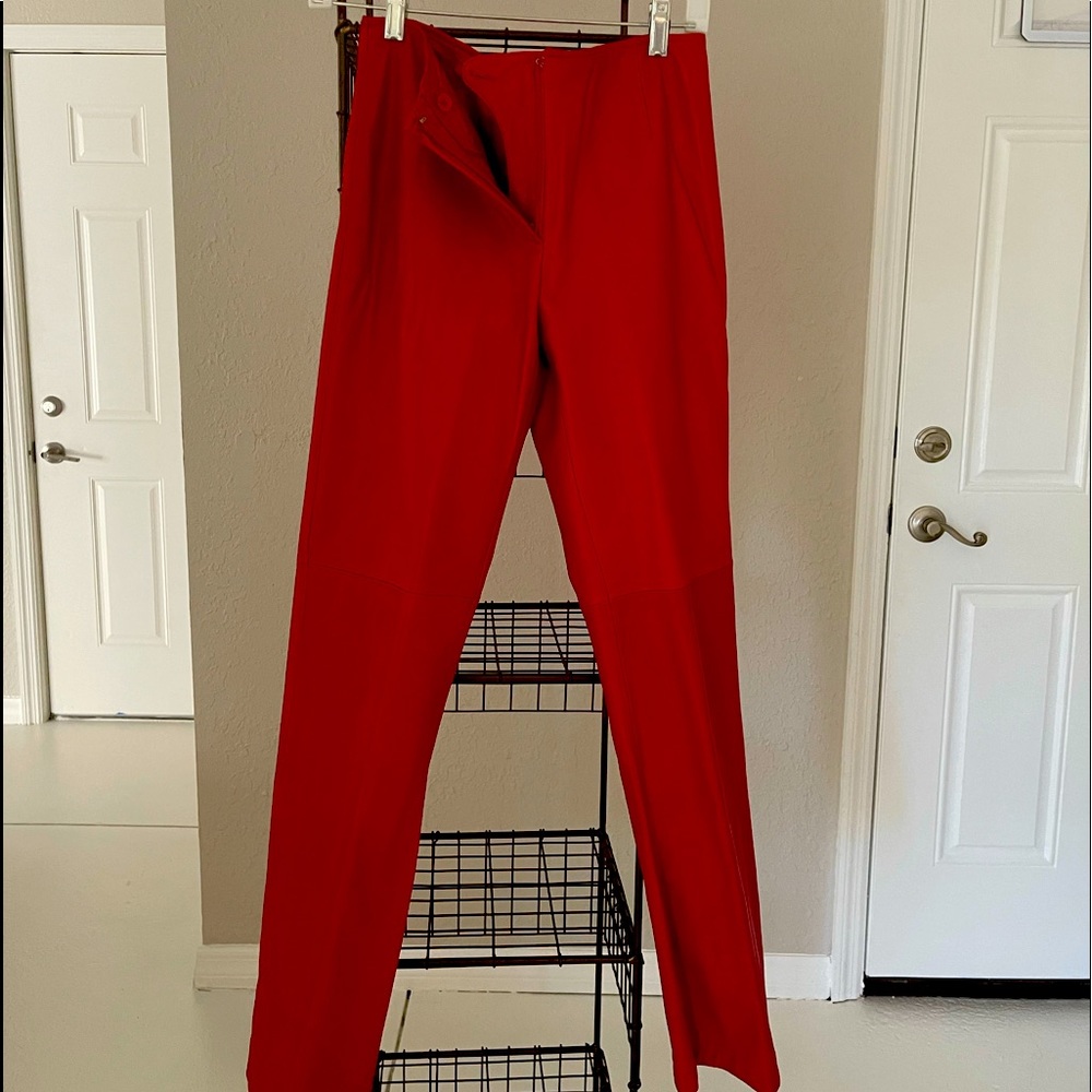 Red leather pants